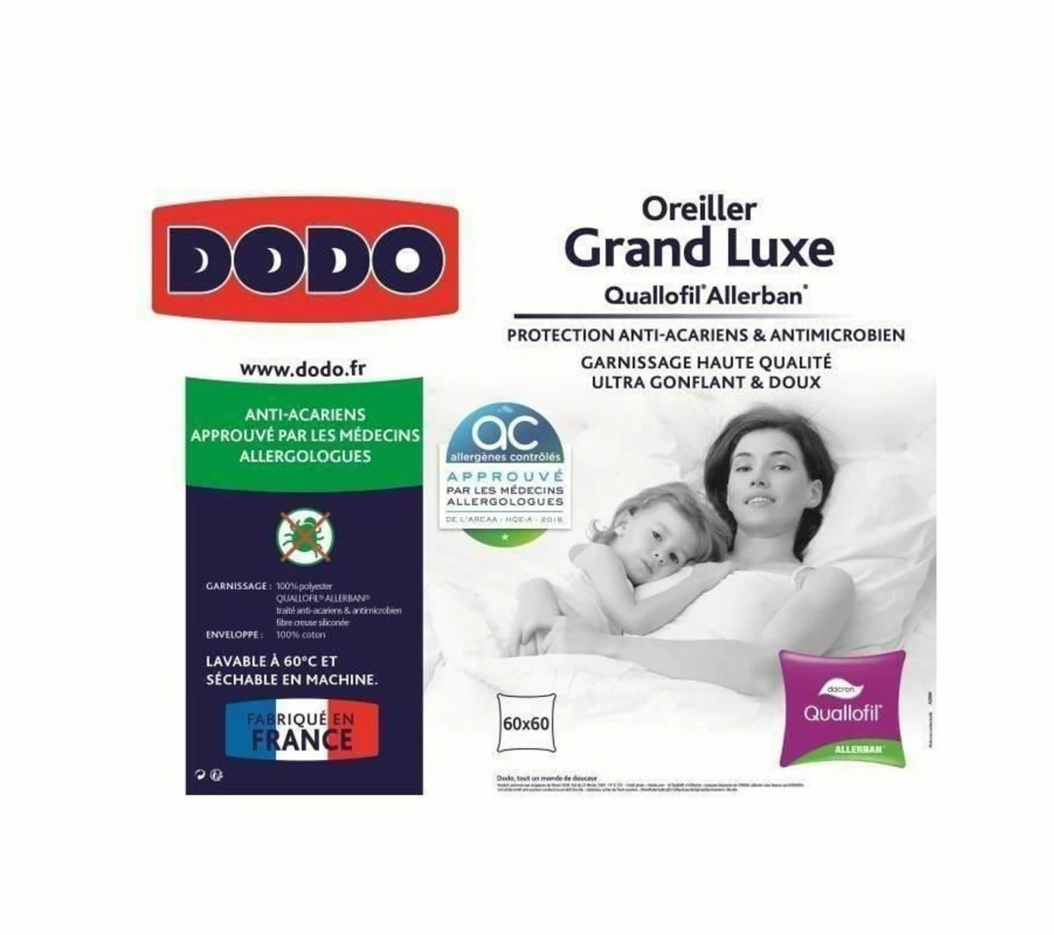 Sortie ❤️ DODO Oreiller Grand Luxe Quallofil Allerban 60x60 Cm Blanc ⭐ 6 Sortie ❤️ DODO Oreiller Grand Luxe Quallofil Allerban 60x60 Cm Blanc ⭐ – Image 4