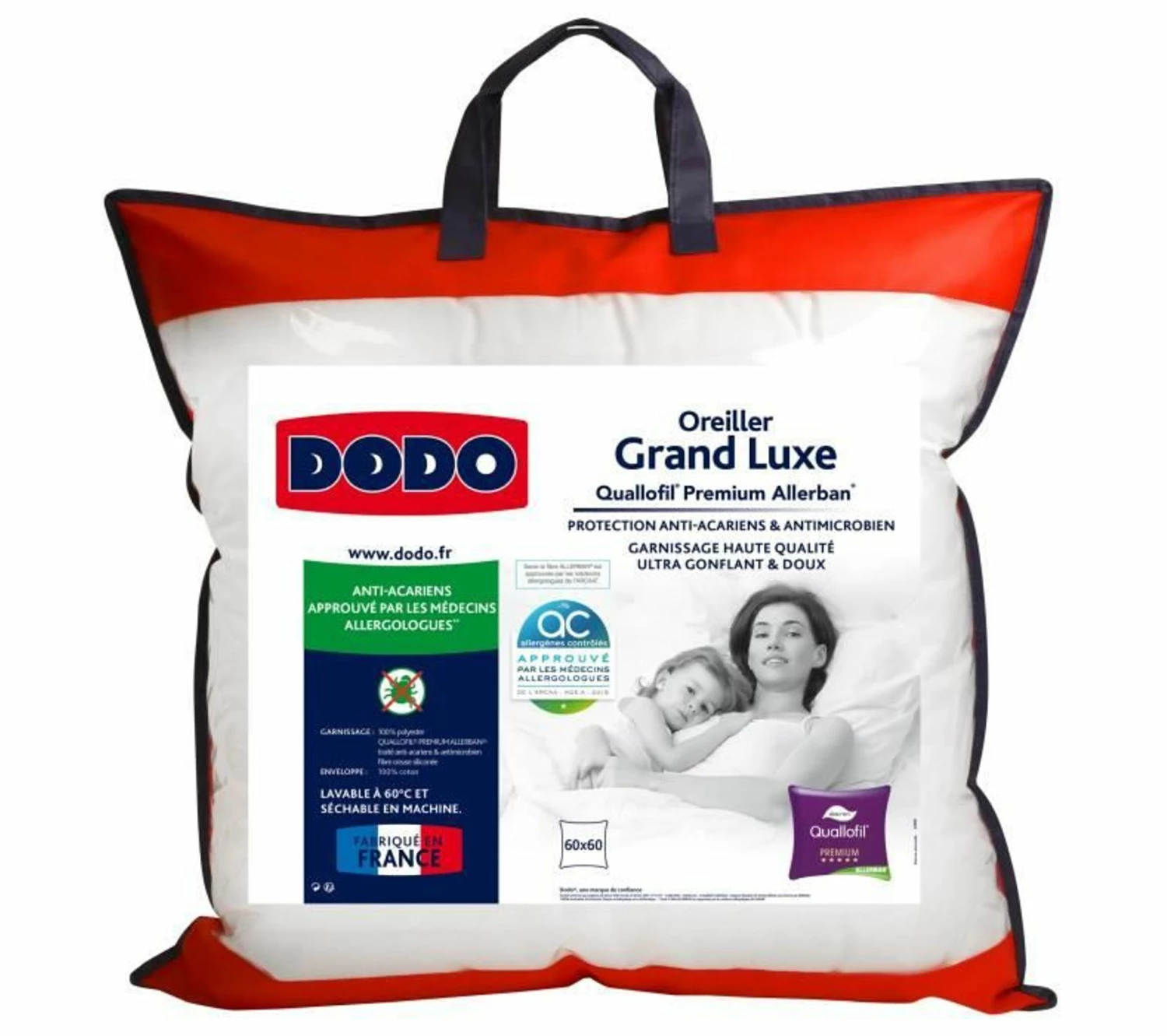 Sortie ❤️ DODO Oreiller Grand Luxe Quallofil Allerban 60x60 Cm Blanc ⭐ 3 Sortie ❤️ DODO Oreiller Grand Luxe Quallofil Allerban 60x60 Cm Blanc ⭐