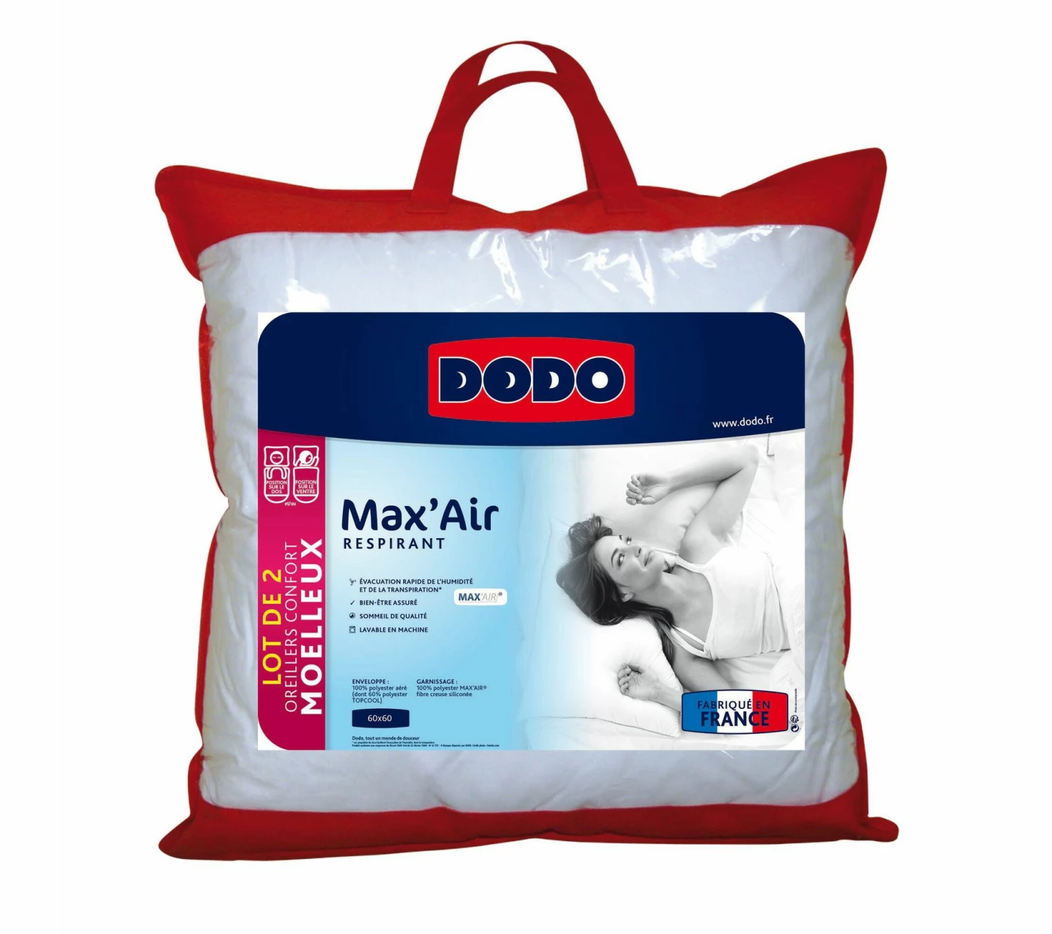 Meilleure vente 😉 Lot de 2 oreillers 60x60 cm DODO MAXAIR ⭐ 4 Meilleure vente 😉 Lot de 2 oreillers 60x60 cm DODO MAXAIR ⭐ – Image 2