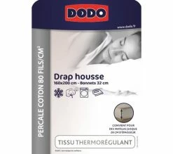 Bon marché 🌟 Drap housse blanc 160x200 cm DODO PERCALE ⭐ -Doublures de lit Soldes 3609251732516 Z9