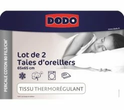 Le moins cher 🌟 2 taies doreillers 65x65 cm DODO PERCALE BLANC 👏