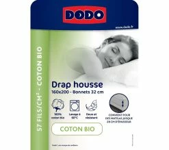 Le moins cher 😍 Drap housse 160x200 cm DODO COTON BIO VERT DEAU ✨ -Doublures de lit Soldes 3609251816858 Z9